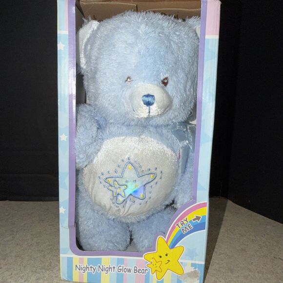 Vintage HUGFUN Blue Rattle Teddy Bear Plush 13” Stuffed Animal - Care Bear Style - Picture 3 of 5
